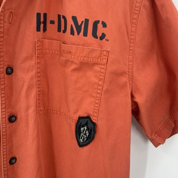 Harley Davidson Men M Orange Motorcycle Button Down Short Sleeve Shirt Medium - Picture 3 of 10